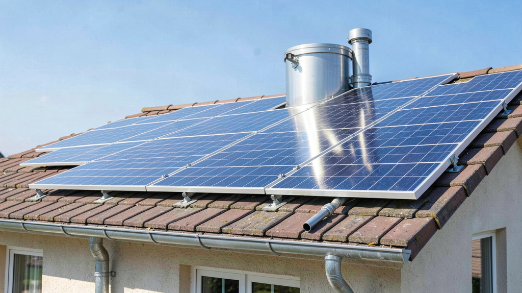 production eau chaude solaire prix installation système panneaux solaires thermiques sur toit de maison