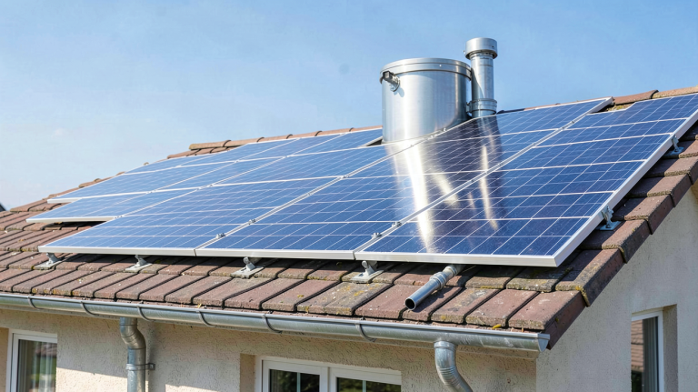 production eau chaude solaire prix installation système panneaux solaires thermiques sur toit de maison