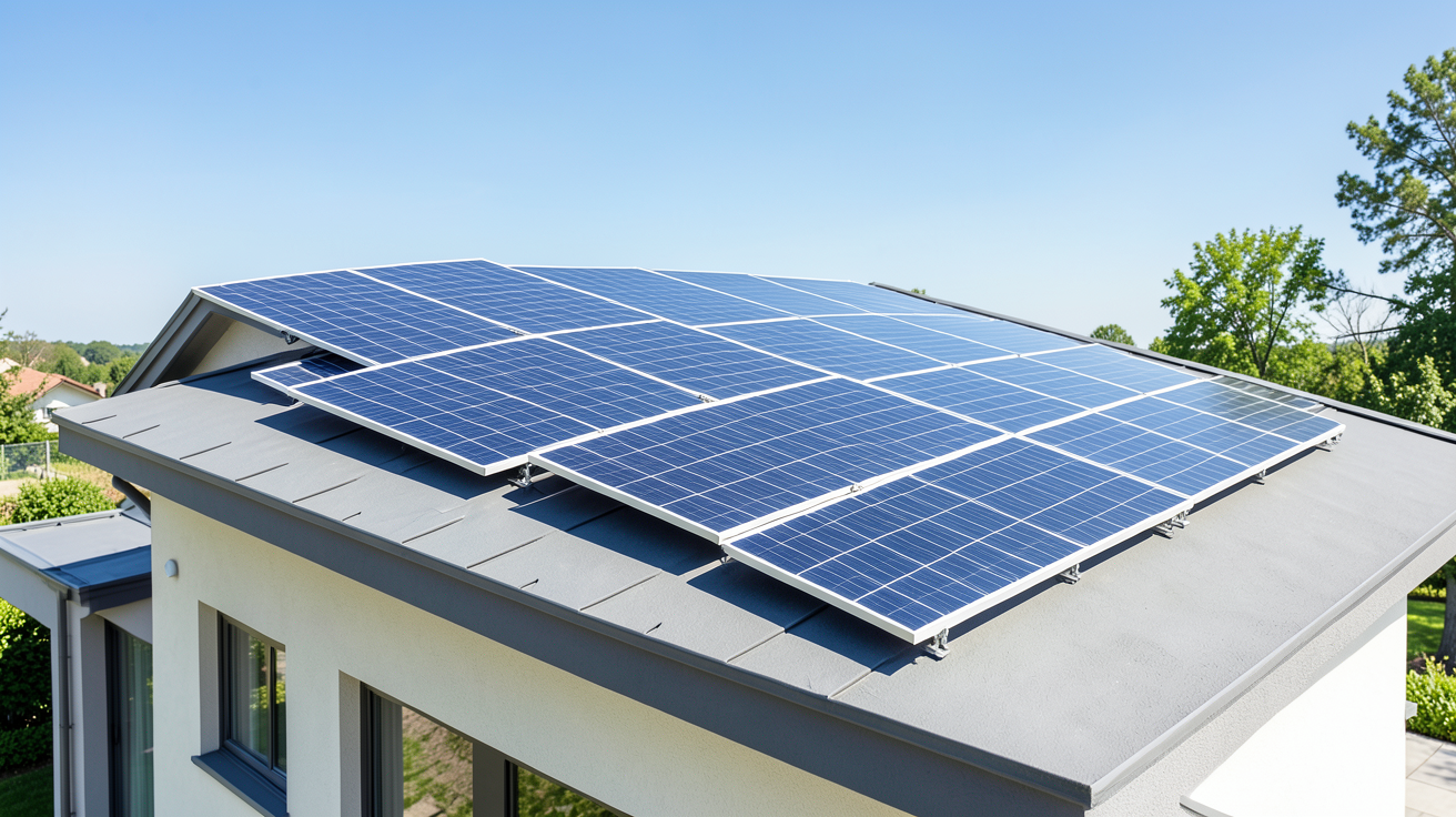 production electricite panneau photovoltaique installée sur le toit d'une maison pour l'autoconsommation solaire