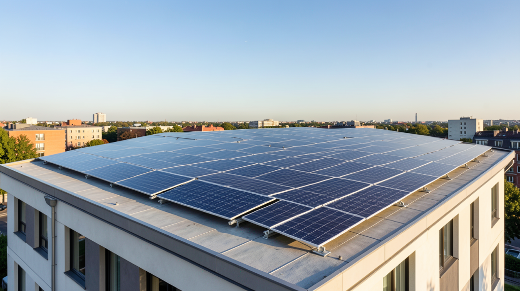 production électricité panneaux photovoltaïques installés sur le toit d'une maison urbaine moderne