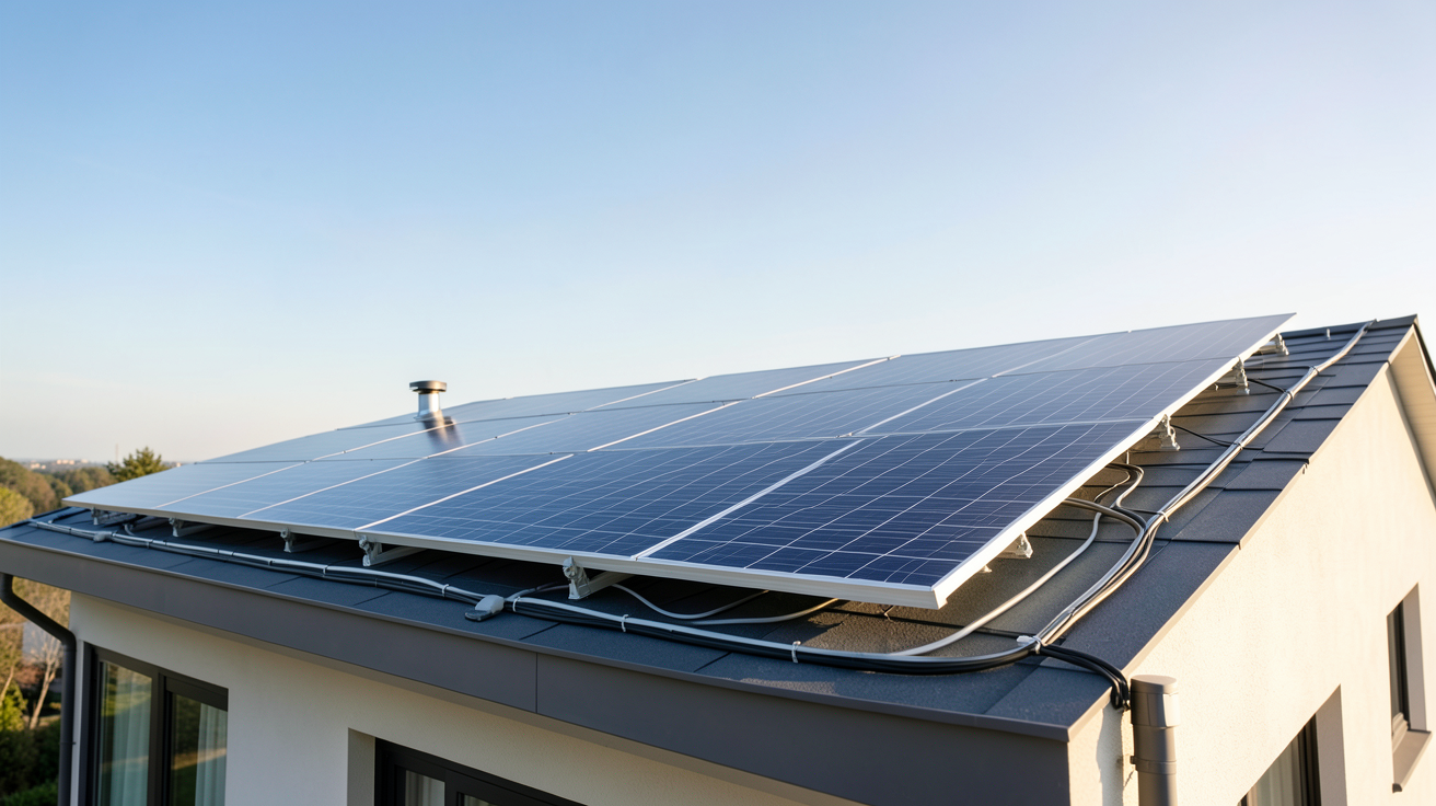 production journaliere 3kwc panneaux solaires 3 kWc installés sur le toit d'une maison moderne