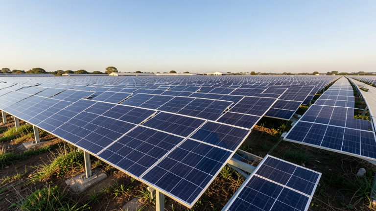 production journalière panneau photovoltaïque dans un champ solaire ensoleillé