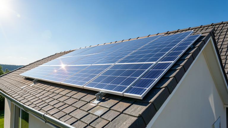 production mensuelle photovoltaïque d'un panneau solaire installé sur le toit d'une maison ensoleillée
