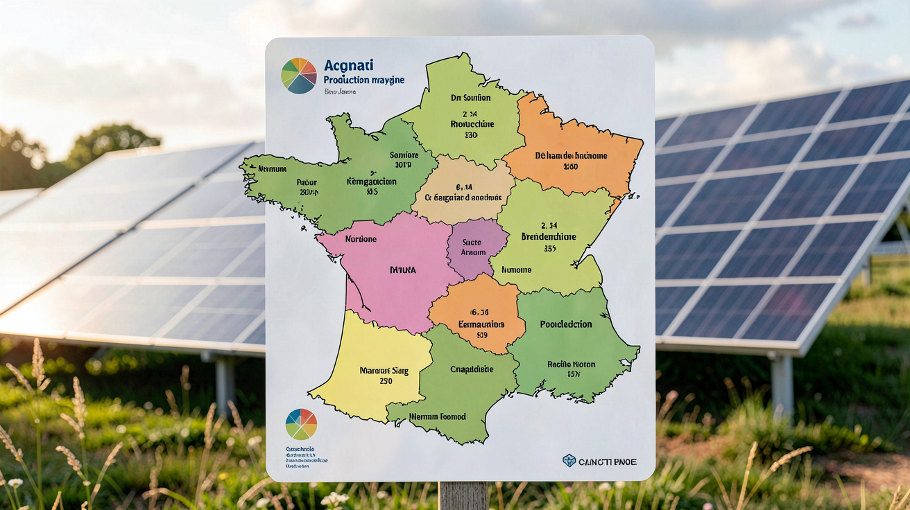 production d'un panneau photovoltaïque : carte de France montrant la production moyenne d'énergie solaire par région