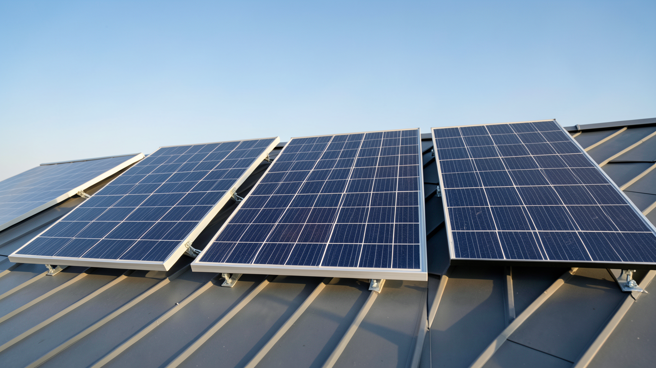 production panneau photovoltaique montrant une comparaison entre panneaux monocristallins, polycristallins et thin-film sur un toit