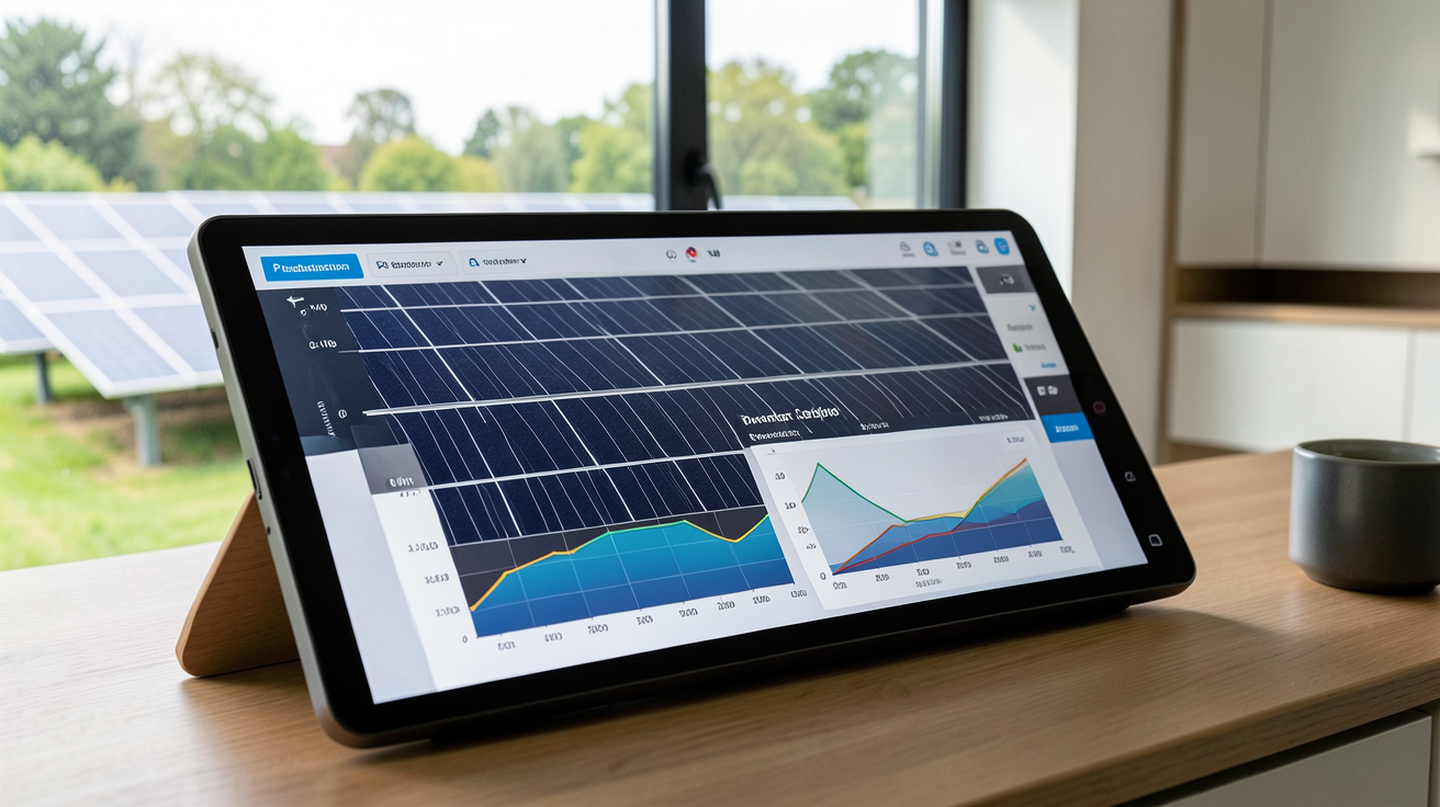 production panneau photovoltaïque par jour affichée sur un écran numérique dans une maison moderne