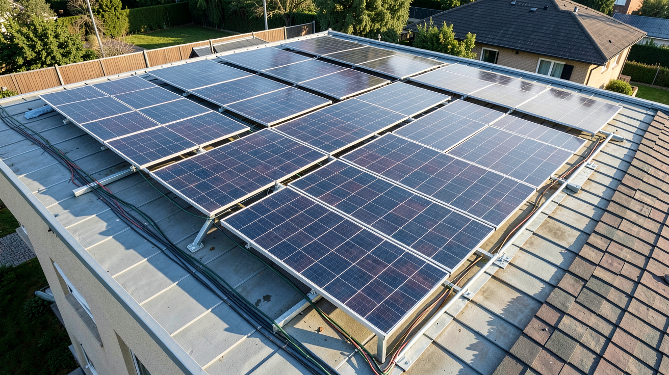 production panneau photovoltaïque par m2 : installation optimisée sur un toit résidentiel avec détails techniques