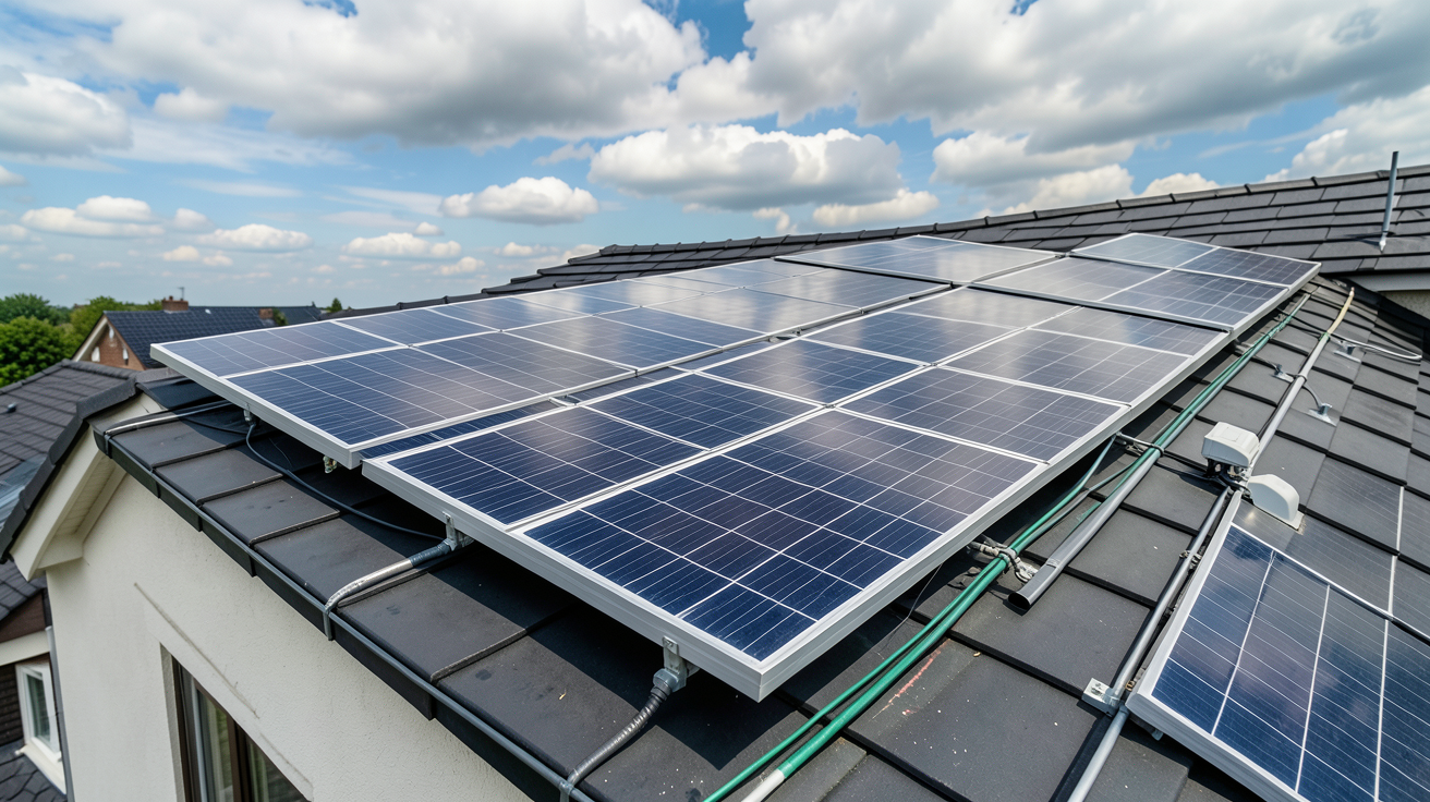 production photovoltaïque montrant les facteurs influençant l'efficacité des panneaux solaires sur un toit résidentiel