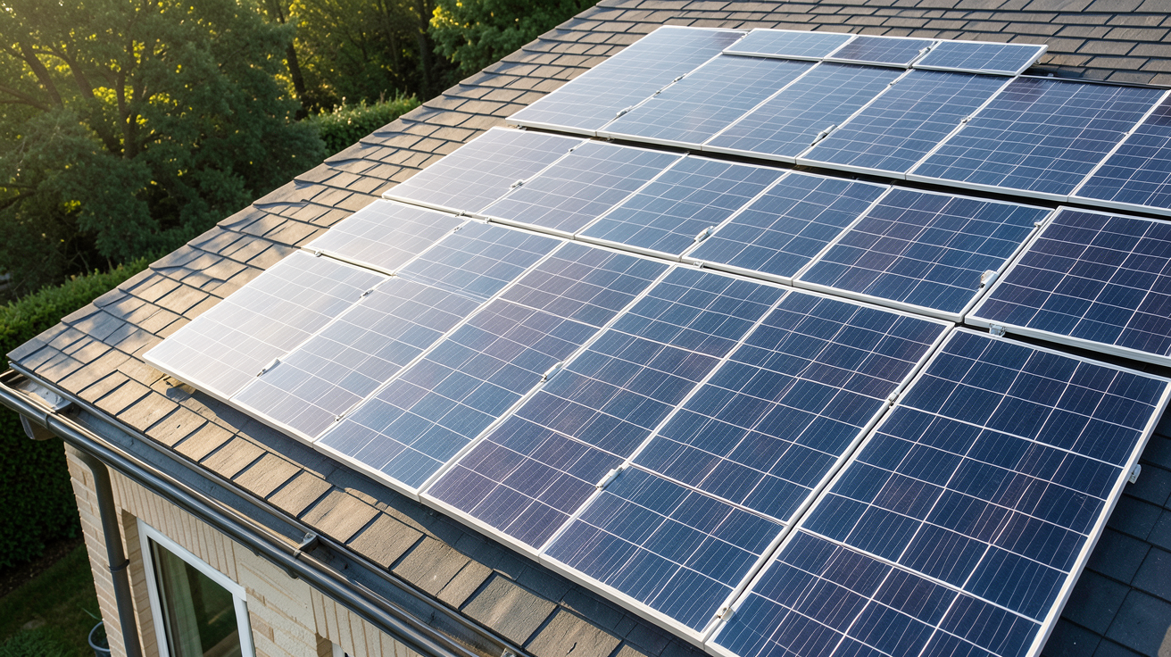 production photovoltaïque par m2 panneaux solaires installés sur le toit d'une maison moderne