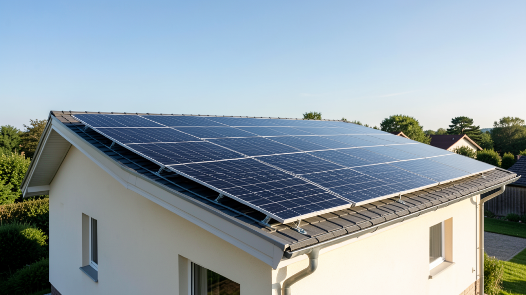 production photovoltaïque particulier installée sur le toit d'une maison individuelle