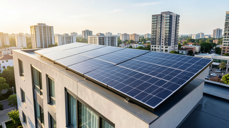 puissance d un panneau photovoltaïque installé sur le toit d'une maison moderne