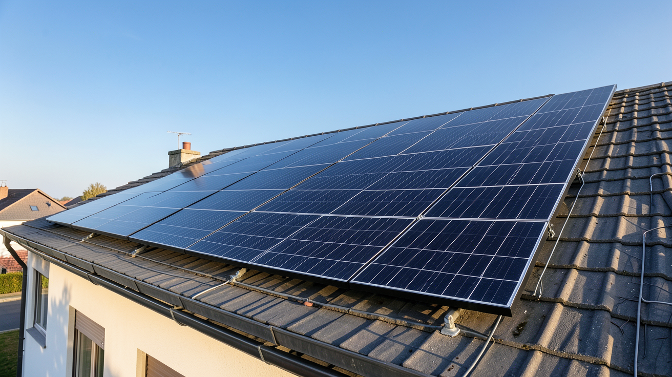 puissance des panneaux photovoltaïques optimisée par inclinaison et orientation sud sur un toit résidentiel