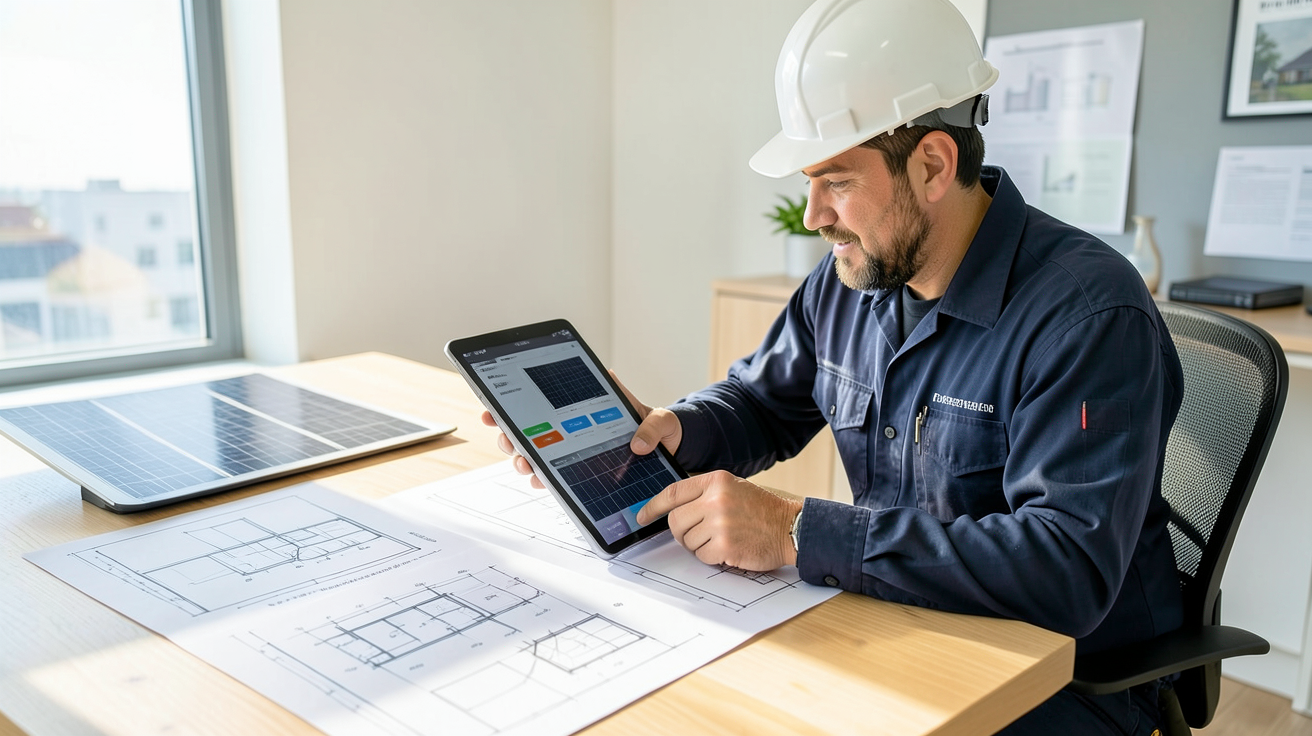 puissance installation photovoltaïque calculée avec une méthode pas à pas sur une tablette tactile