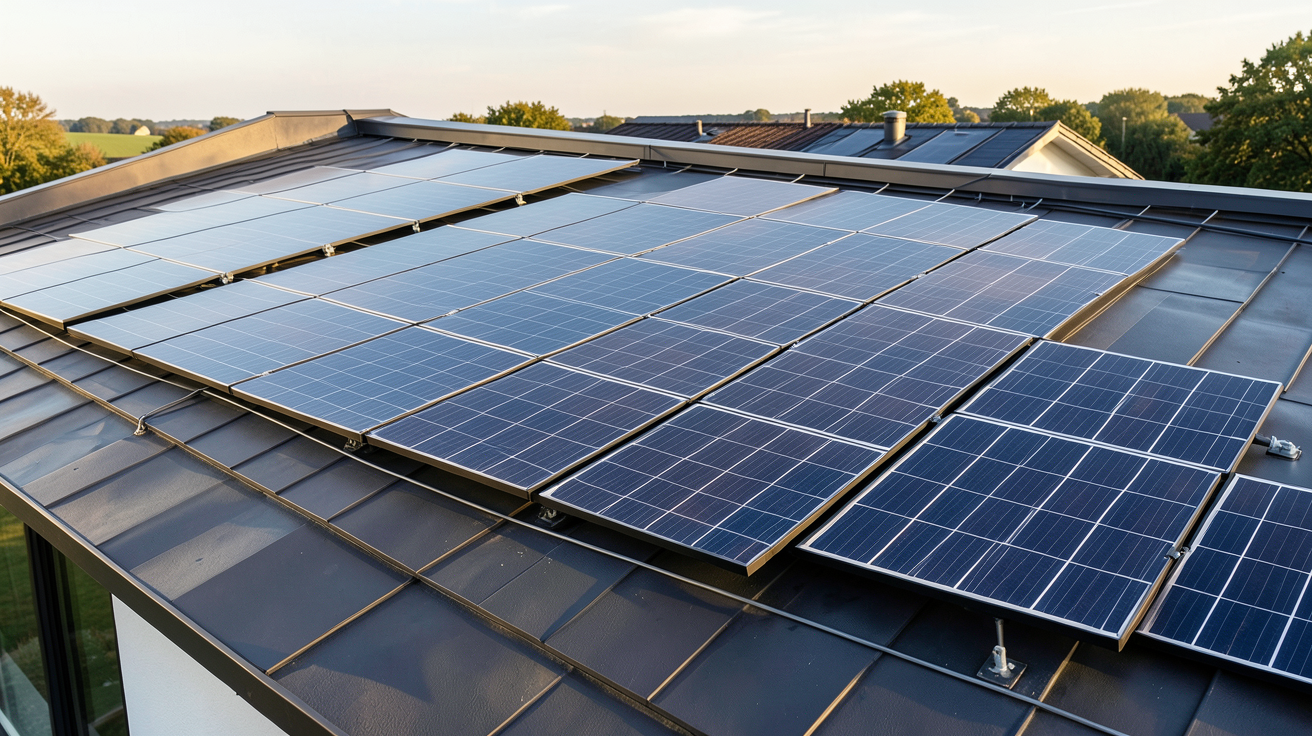 puissance installation photovoltaique : toit résidentiel équipé de panneaux solaires pour une installation de 6 kWc