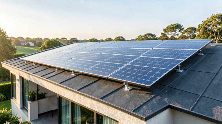 puissance maximale panneau photovoltaïque installé sur le toit d'une maison contemporaine