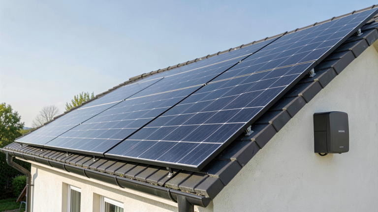 puissance maximale photovoltaïque monophasé installation sur toit de maison individuelle avec panneaux solaires et onduleur