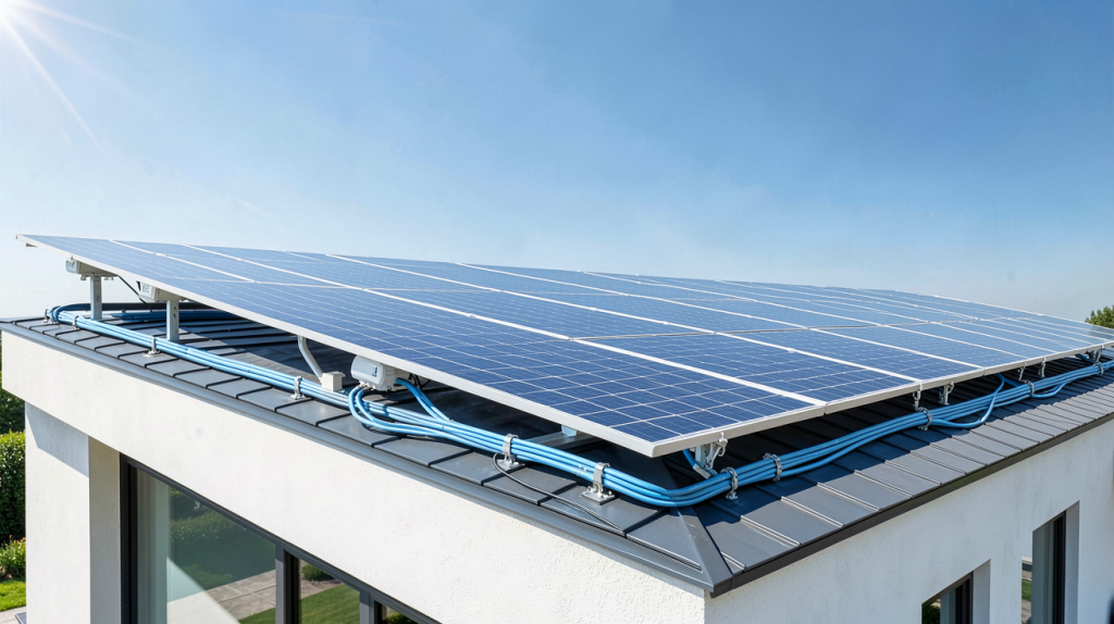 puissance maximum panneaux photovoltaiques installés sur le toit d'une maison moderne