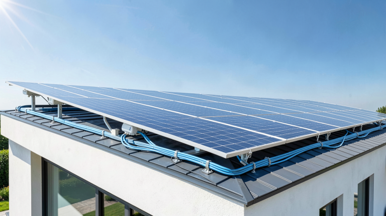 puissance maximum panneaux photovoltaiques installés sur le toit d'une maison moderne