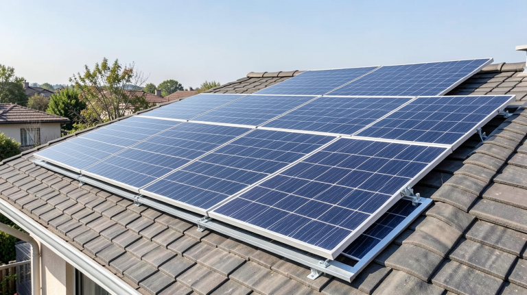 puissance maximum photovoltaique pour particulier affichée sur un toit résidentiel avec panneaux solaires de grande capacité, sous lumière du jour, image ultra réaliste