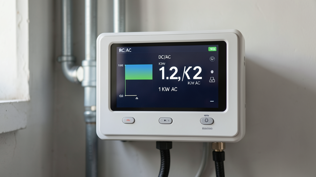 puissance onduleur photovoltaïque affichant le ratio DC/AC sur écran
