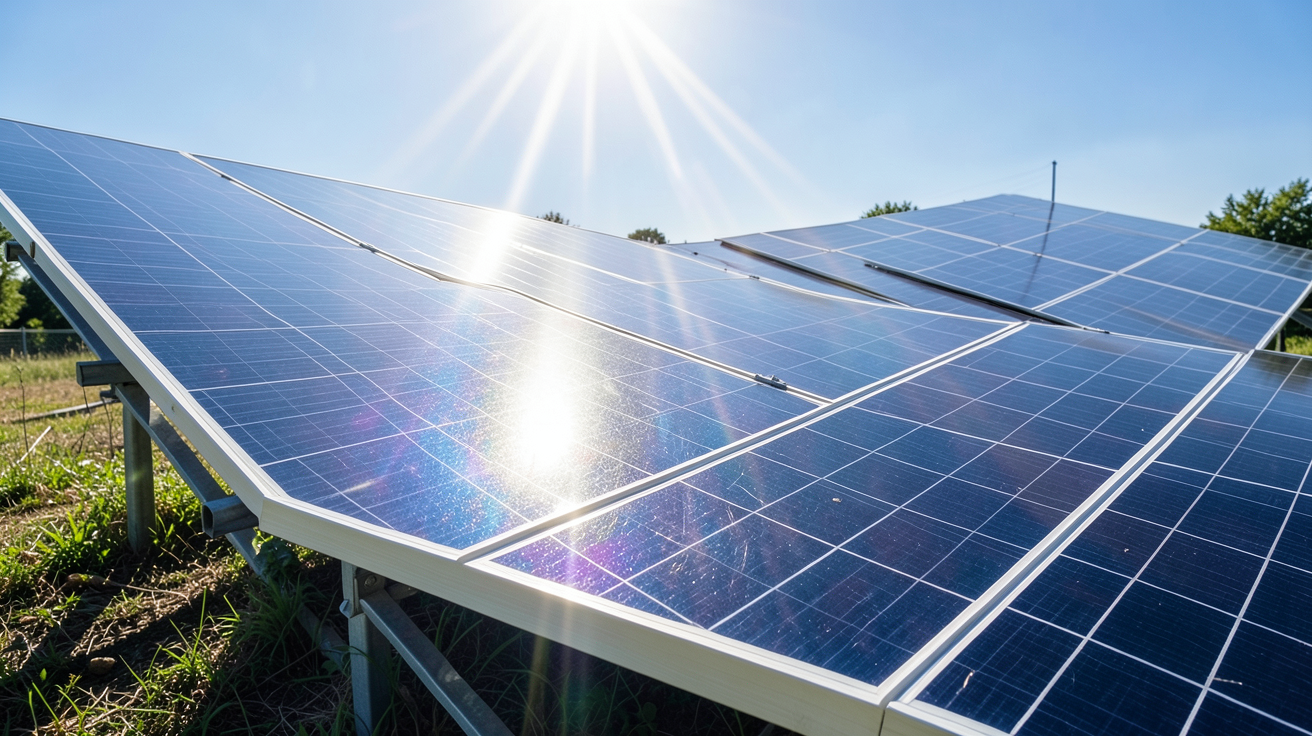 puissance panneaux photovoltaique illustrant la production d'énergie sous un ciel ensoleillé