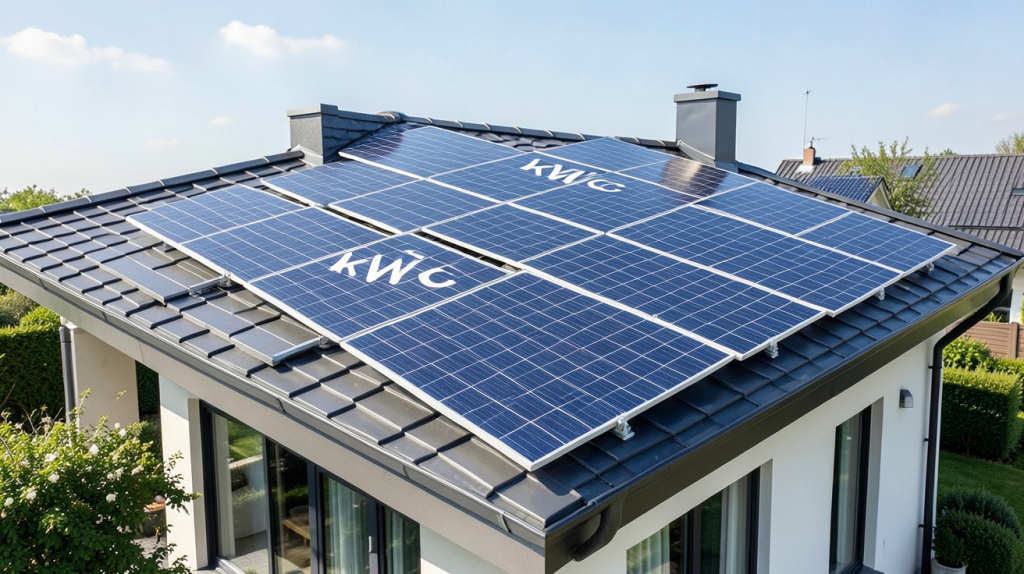 puissance photovoltaique kwc installation de panneaux solaires sur le toit d'une maison moderne, affichant la capacité en kWc