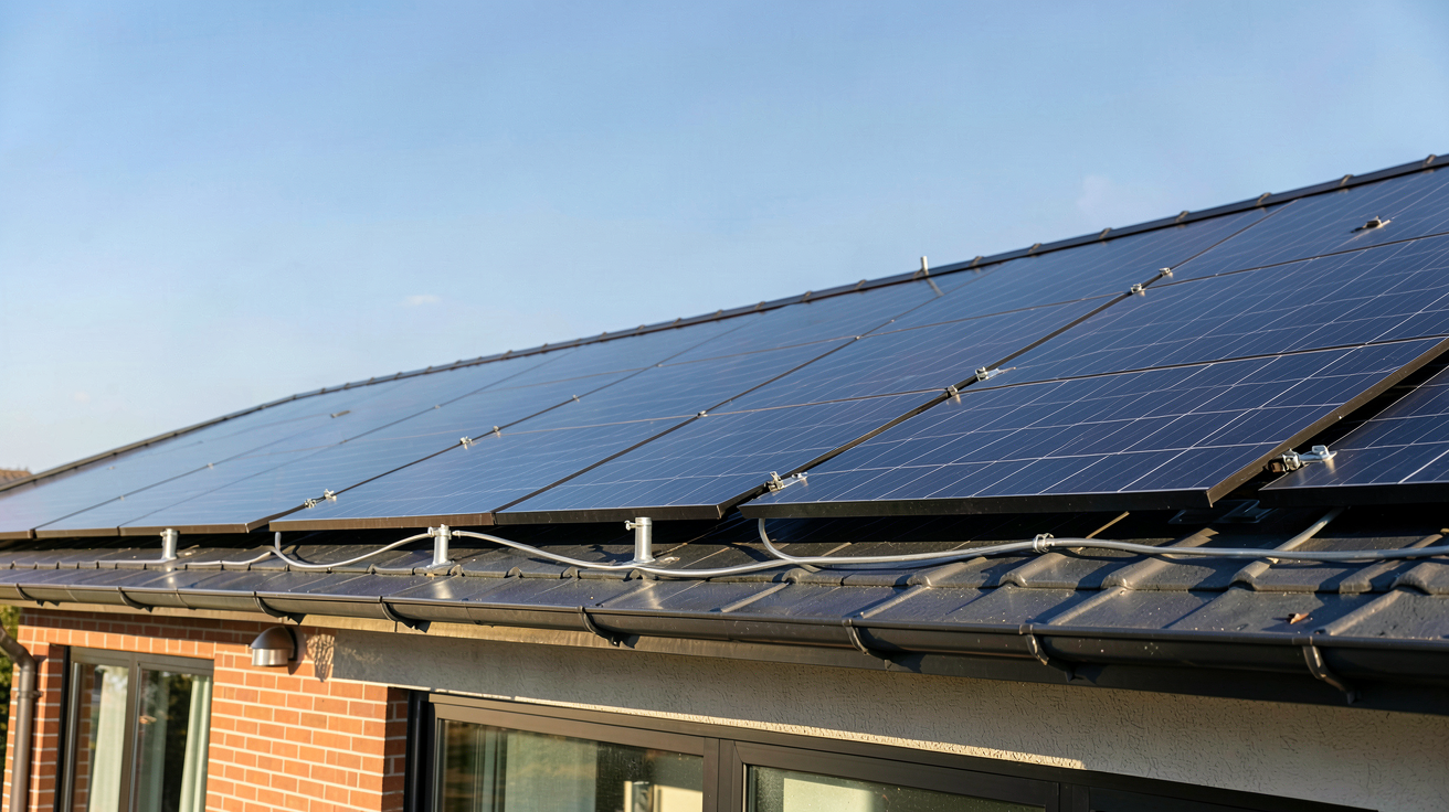 puissance photovoltaïque avec des panneaux solaires installés sur le toit d'une maison moderne