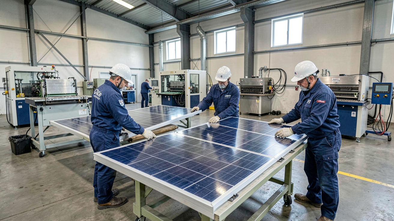 pv cycle soren centre de recyclage de panneaux solaires usagés avec employés et machines industrielles