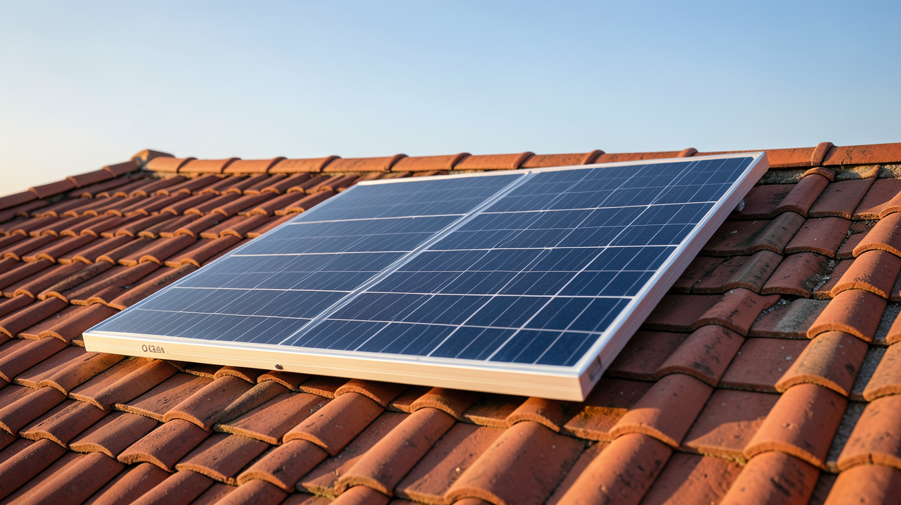 q cells q peak duo ml g9 375wc panneau solaire installé sur un toit en tuiles rouges