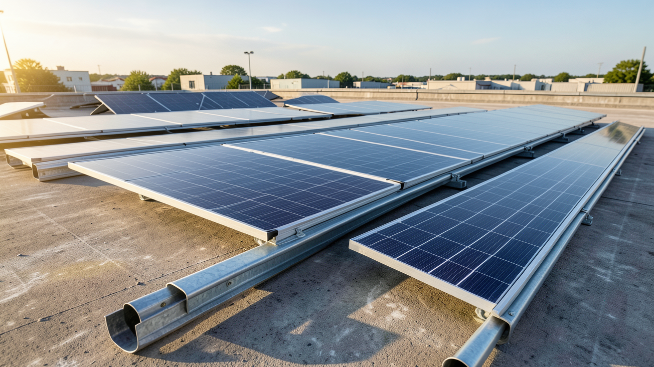 rail pour panneau solaire montrant différents types de rails pour panneaux solaires sur un toit