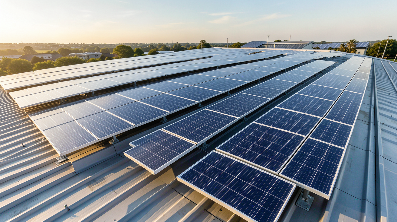 recom photovoltaïque : cinq gammes de panneaux solaires RECOM disposés sur un toit incliné pour un comparatif technique