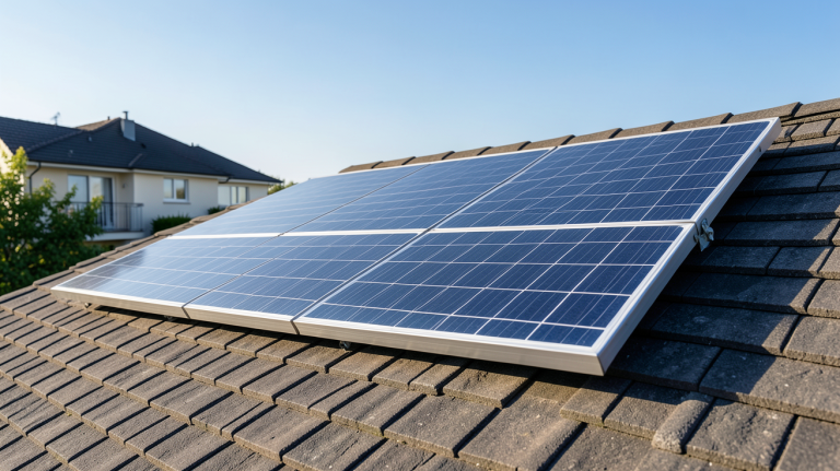renogy panneau solaire installé sur le toit d'une maison résidentielle moderne