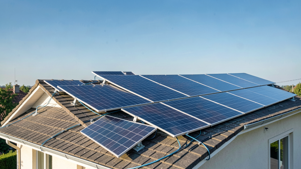 resa panneaux photovoltaïques installés sur le toit d'une maison individuelle
