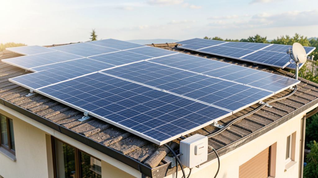 revendre son électricité solaire installation de panneaux solaires sur le toit d'une maison avec compteur électrique