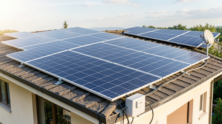 revendre son électricité solaire installation de panneaux solaires sur le toit d'une maison avec compteur électrique