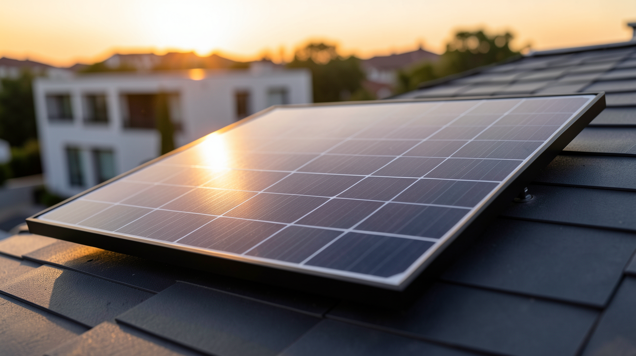 seatronic panneau solaire monocristallin noir installé sur un toit de maison contemporaine