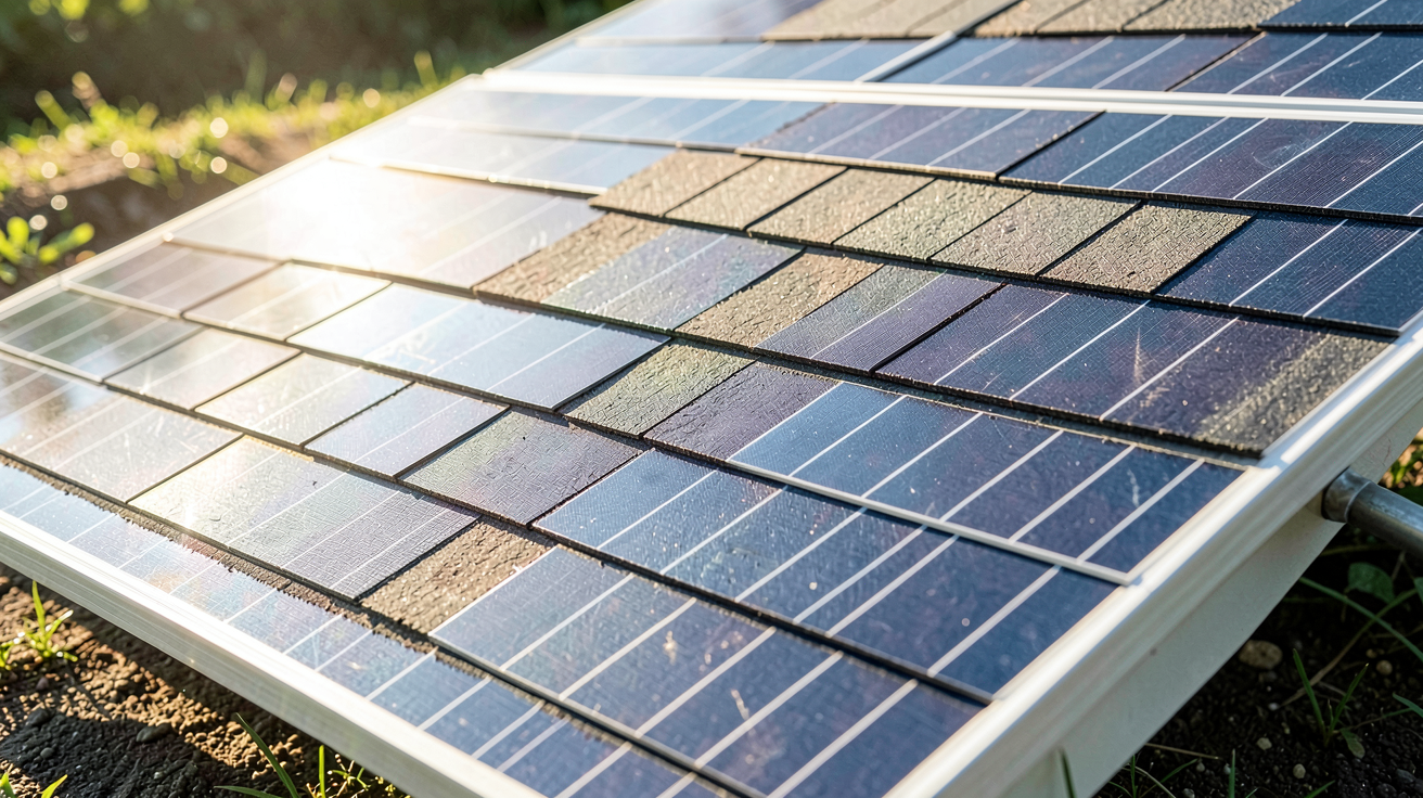 shingled panneau solaire montrant le fonctionnement du panneau avec la lumière solaire convertie en énergie
