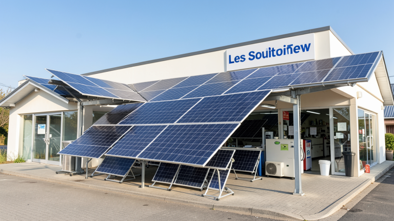 shop solaire avec des panneaux photovoltaïques exposés à l'extérieur sous un ciel clair