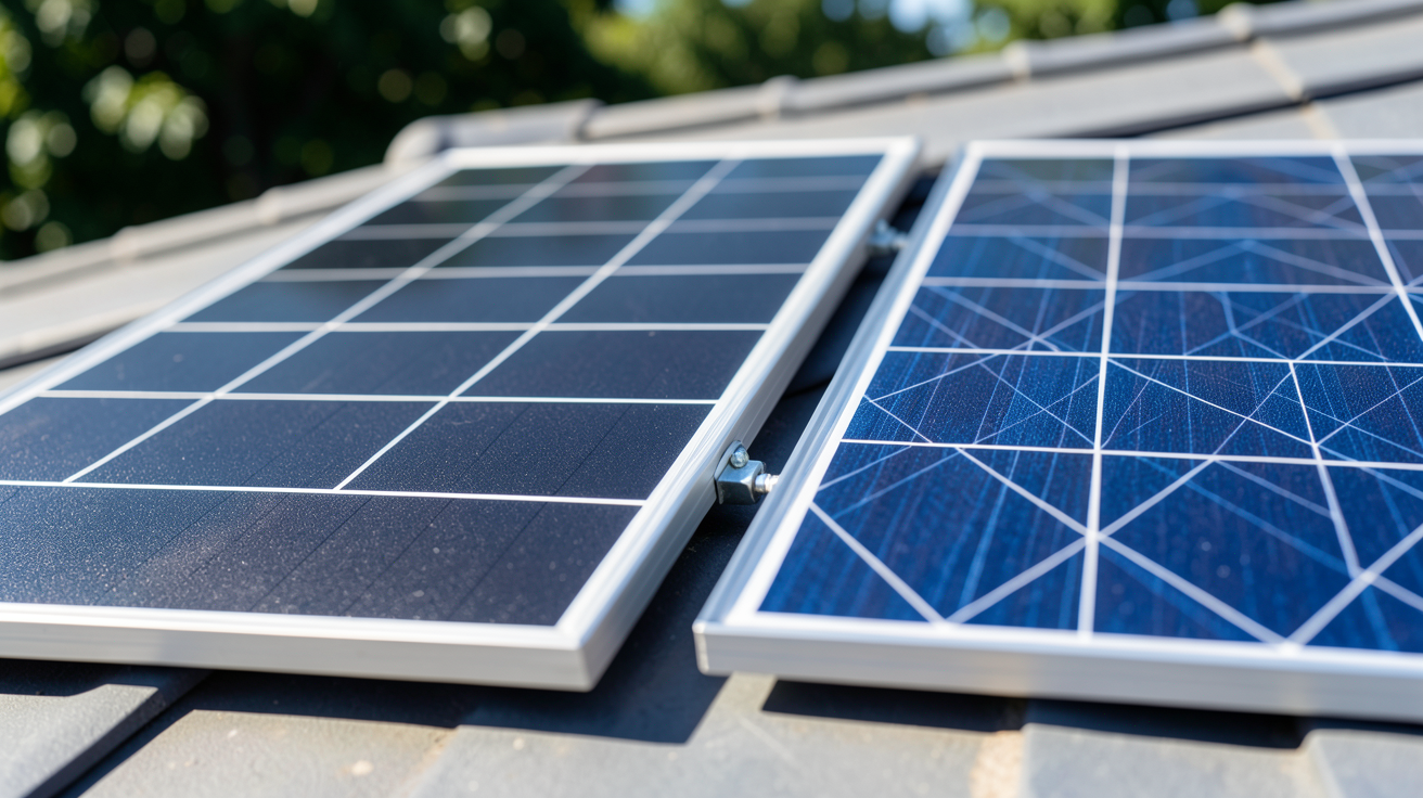 silicium monocristallin comparé au silicium polycristallin sur des panneaux solaires posés sur un toit