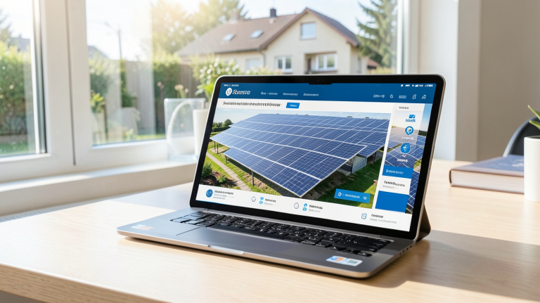 simulateur installation photovoltaïque affiché sur une tablette avec une maison en arrière-plan