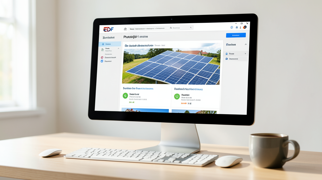 simulateur photovoltaïque EDF affiché sur un écran d'ordinateur avec une interface en ligne