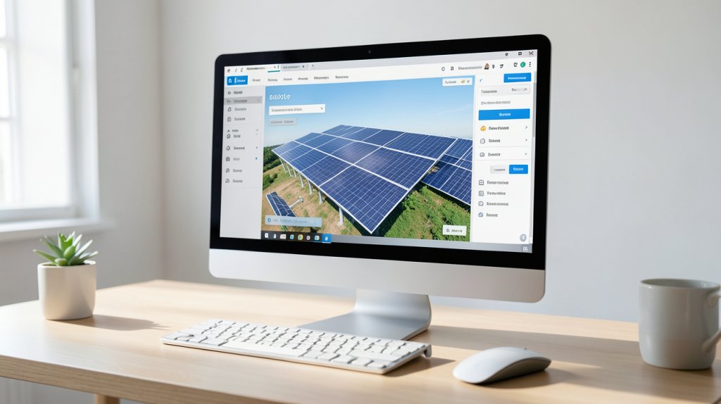 simulateur de production solaire affiché sur un écran d'ordinateur professionnel