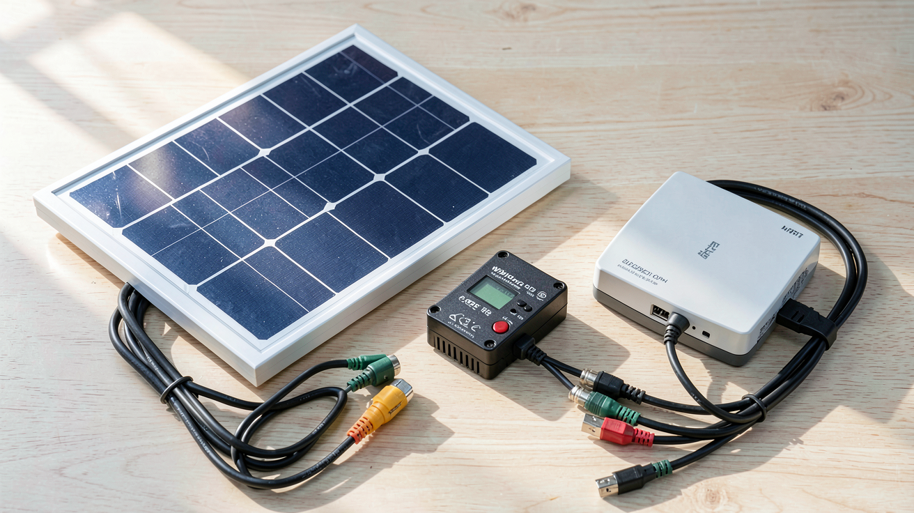 site isolé photovoltaïque : composants indispensables d'un kit isolé avec panneau solaire, régulateur, batterie et onduleur