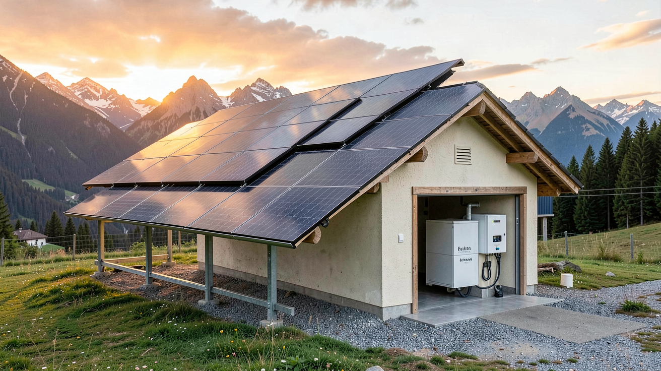 site isolé photovoltaïque dimensionné pour une maison de 80 m² en montagne avec installation complète