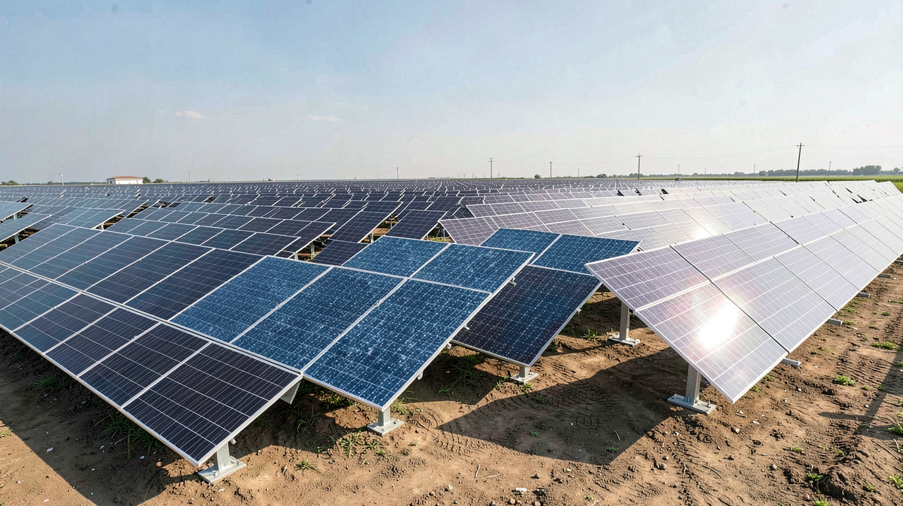site solaire présentant un comparatif des technologies de panneaux photovoltaïques en 2024 : monocristallin, polycristallin, bifacial, PERC et N-Type