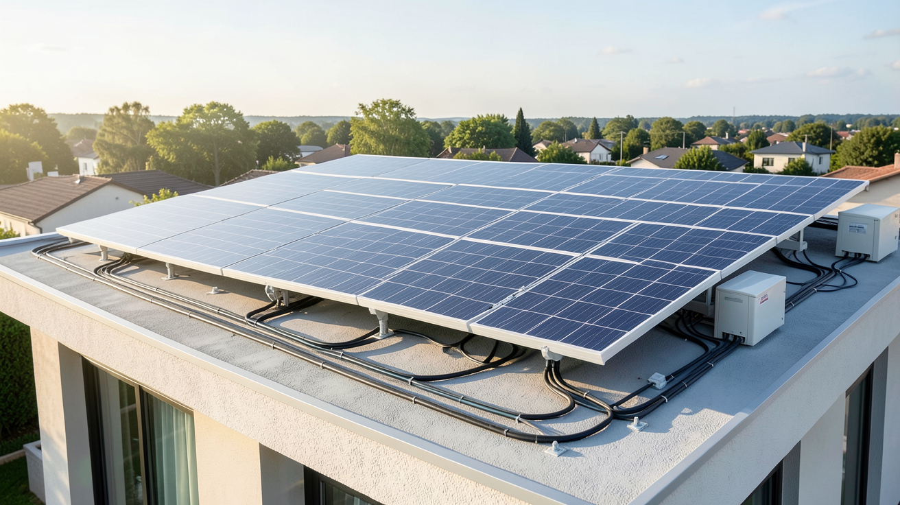 société de panneaux photovoltaïques présentant une installation avec autoconsommation et stockage par batteries pour 2026