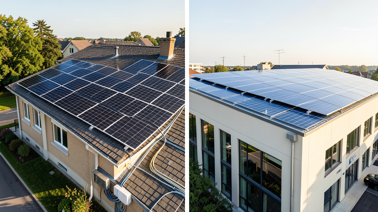 société photovoltaïque : étude de cas montrant une installation réussie sur une maison individuelle et un bâtiment d'entreprise