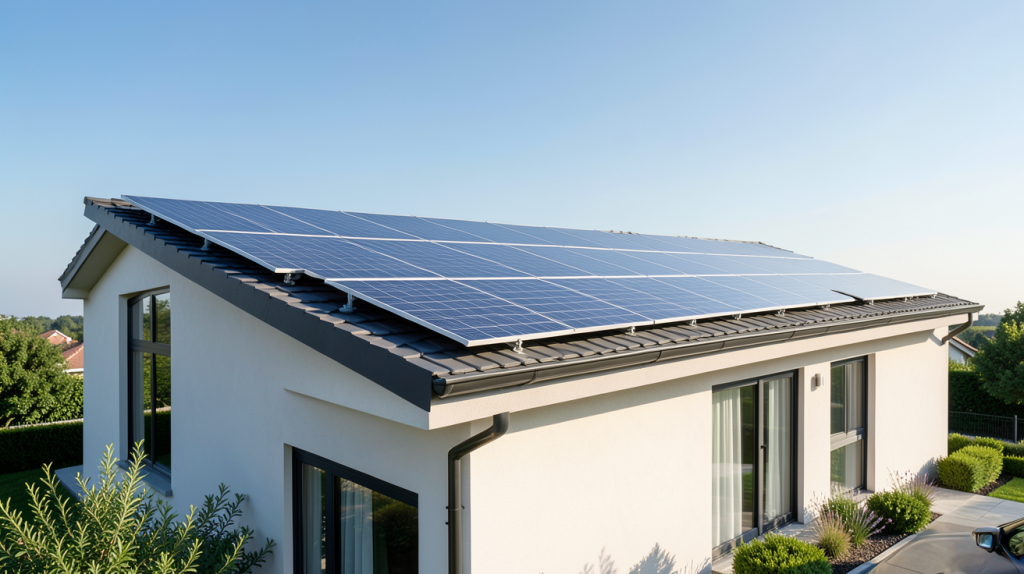 société photovoltaïque avec panneaux solaires sur le toit d'une maison moderne