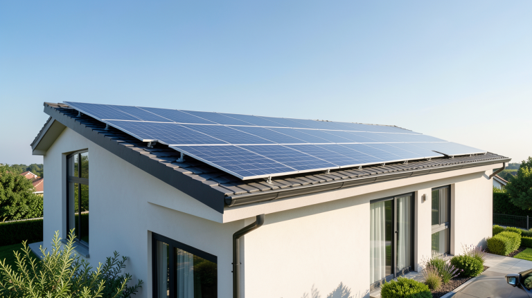 société photovoltaïque avec panneaux solaires sur le toit d'une maison moderne