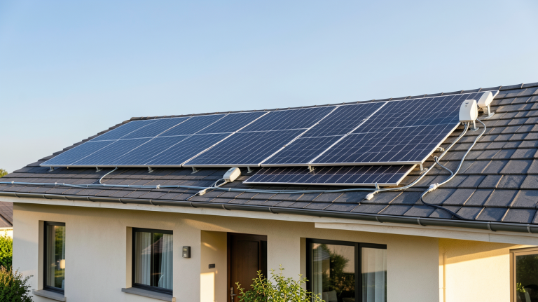 solaire autoconsommation installation de panneaux photovoltaïques noirs sur le toit d'une maison individuelle